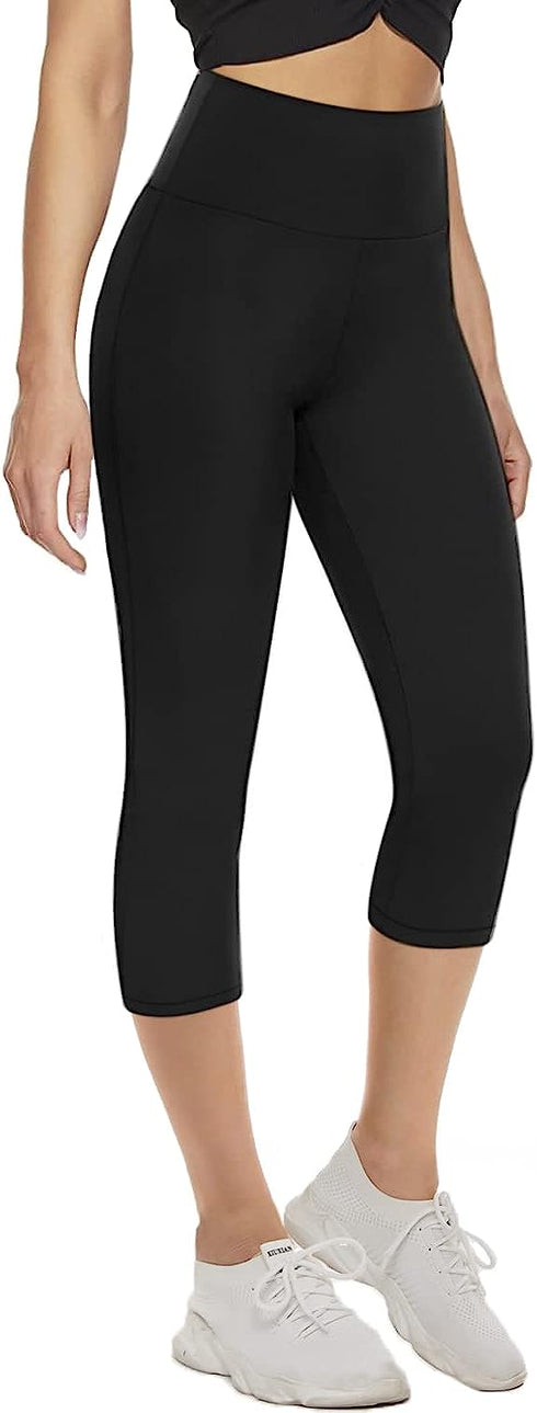 High Waisted Womens Black Workout Leggings - Running Tummy Control Yoga Pants
